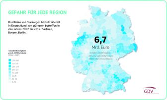 Die Infografik zeigt die verschiedenen, regionalen Risiken für Starkregen in Deutschland